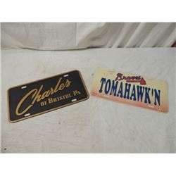 LOT 2 LICENSE PLATES BRAVES TOMAKAWK'N RARE!!