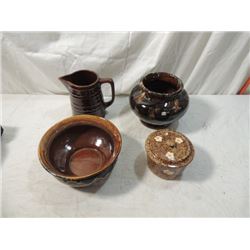 LOT 4 BROWN MARCREST POTTERY STONEWARE POTS