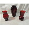 Image 1 : 3 PIECES RUBY RED DEPRESSION ERA GLASS