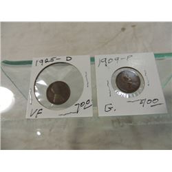 PAIR WHEAT PENNY PENNIES CENTS 1909P 1925D