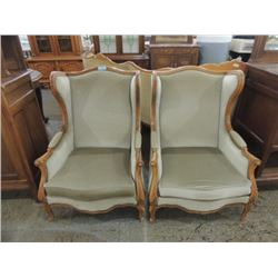 PAIR WING BACK CHAIRS EARLY AMERICAN WOOD