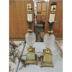 PAIR HEAVY BRASS PINEAPPLE THEME TABLE LAMPS NICE!
