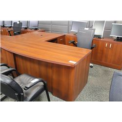 CHERRY BOW-FRONT BEVELED EDGE 6' L-SHAPE EXECUTIVE DESK COMES WITH 6' MATCHING CREDENZA (RH)