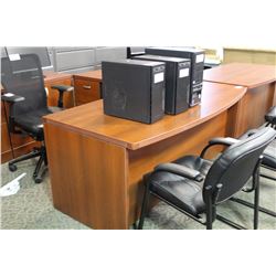 CHERRY BOW-FRONT BEVELED EDGE 6' L-SHAPE EXECUTIVE DESK COMES WITH 6' MATCHING CREDENZA (LH)