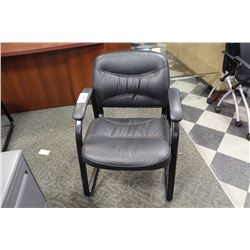 BLACK LEATHER SLED BASE CLIENT CHAIR