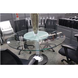 5' GLASS AND CHROME CONFERENCE TABLE W/ FROSTED, RAISED ROTATING CENTRE PIECE