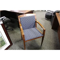 HAWORTH BLUE PATTERN  CHERRY FRAME CLIENT CHAIR