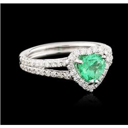 14KT White Gold 0.89ct Emerald and Diamond Ring