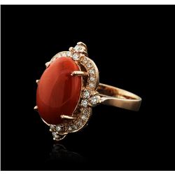 14KT Rose Gold 9.76ct Coral and Diamond Ring