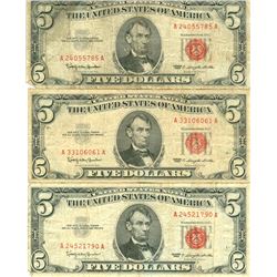 1963 $5 Red Seal Bill Lot of 3