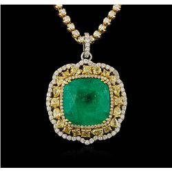 18KT Two-Tone Gold GIA Certified 36.24ct Emerald and Diamond Pendant With Chain