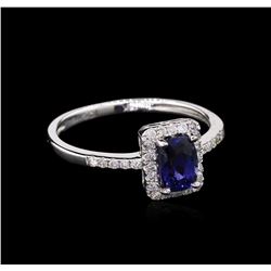 GIA Cert 0.97ct Sapphire and Diamond Ring - 14KT White Gold