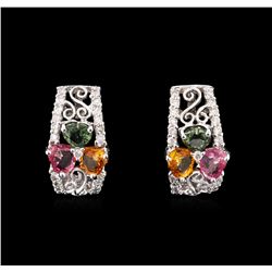 3.83ctw Multicolor Sapphire and Diamond Earrings - 14KT White Gold