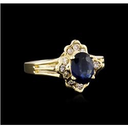 14KT Yellow Gold 0.90ct Sapphire and Diamond Ring