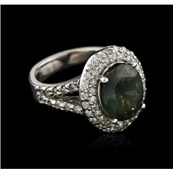 14KT White Gold 6.58ct Green Sapphire and Diamond Ring