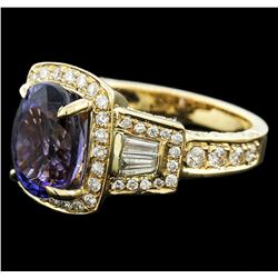 14KT Yellow Gold 3.11ct Tanzanite and Diamond Ring