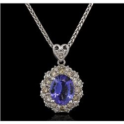 3.56ct Tanzanite and Diamond Pendant With Chain - 14KT White Gold