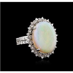 14KT White Gold 6.44ct Opal and Diamond Ring