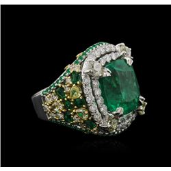 Two-Tone GIA Certified 10.34ctw Emerald and Diamond Ring