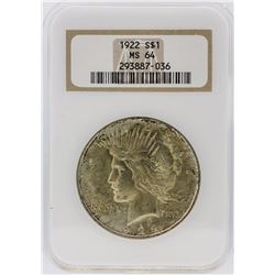 1922 NGC MS64 Peace Silver Dollar