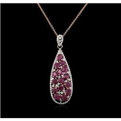 3.70ctw Ruby and Diamond Pendant With Chain - 14KT Rose Gold