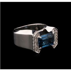 3.50ct Blue Topaz and Diamond Ring - 14KT White Gold