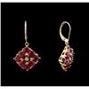 Image 2 : 6.42ctw Ruby and Diamond Earrings - 14KT Yellow Gold