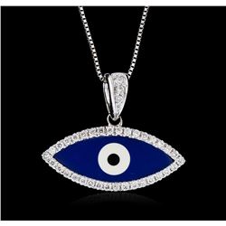 18KT White Gold 0.20ctw Diamond Evil Eye Pendant With Chain