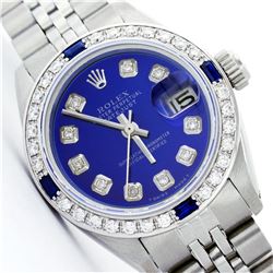 Rolex Stainless Steel Diamond and Sapphire DateJust Ladies Watch