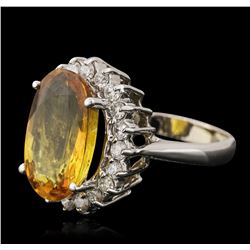 14KT White Gold 6.72ct Yellow Sapphire and Diamond Ring