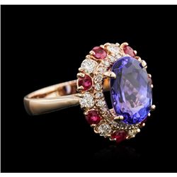 4.27ct Tanzanite, Ruby and Diamond Ring - 14KT Rose Gold