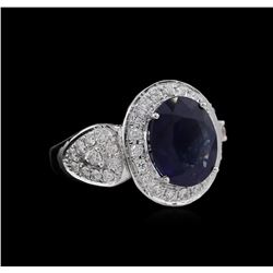 5.36ct Blue Sapphire and Diamond Ring - 14KT White Gold