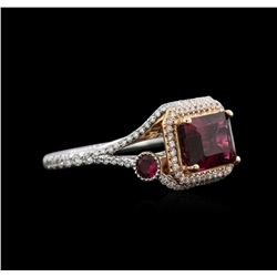 3.54ctw Rubellite and Diamond Ring - 14KT White Gold