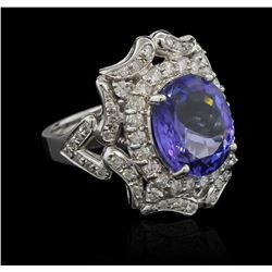 6.02ct Tanzanite and Diamond Ring - 14KT White Gold