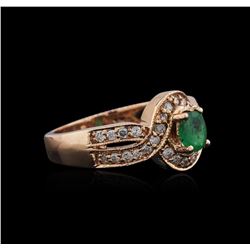 14KT Rose Gold 0.42ct Emerald and Diamond Ring