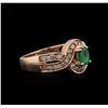 Image 1 : 14KT Rose Gold 0.42ct Emerald and Diamond Ring