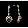 Image 2 : 6.69ctw Ruby and Diamond Earrings - 14KT Yellow Gold