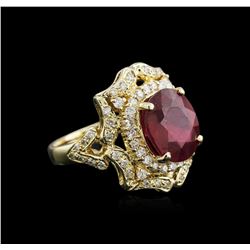 6.44ct Ruby and Diamond Ring - 14KT Yellow Gold