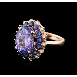 14KT Rose Gold 5.94ct Tanzanite, Sapphire and Diamond Ring