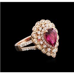 1.48ct Rubellite and Diamond Ring - 14KT Rose Gold