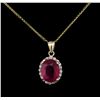 Image 1 : 9.00ct Ruby and Diamond Pendant With Chain - 14KT Yellow Gold