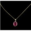 Image 2 : 9.00ct Ruby and Diamond Pendant With Chain - 14KT Yellow Gold