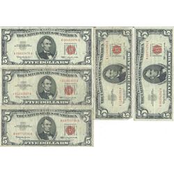 1963 $5 Red Seal Bill Lot of 5