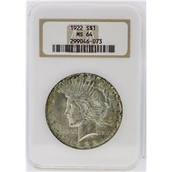 1922 NGC MS64 Peace Silver Dollar