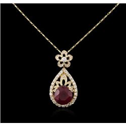 14KT Yellow Gold 5.06ct Ruby and Diamond Pendant With Chain