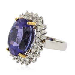 14KT White Gold GIA Certified 22.13ct Tanzanite and Diamond Ring