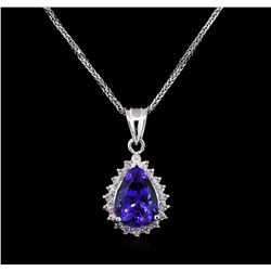 4.39ct Tanzanite and Diamond Pendant With Chain - 14KT White Gold