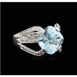 14KT White Gold 6.50ct Topaz and Diamond Ring