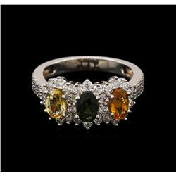 1.85ctw Multi Color Sapphire and Diamond Ring - 14KT White Gold