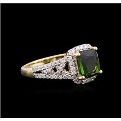 14KT Yellow Gold 1.60ct Green Tourmaline and Diamond Ring